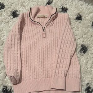 Hope & Henry Pink Cable Knit Half-Zip Sweater